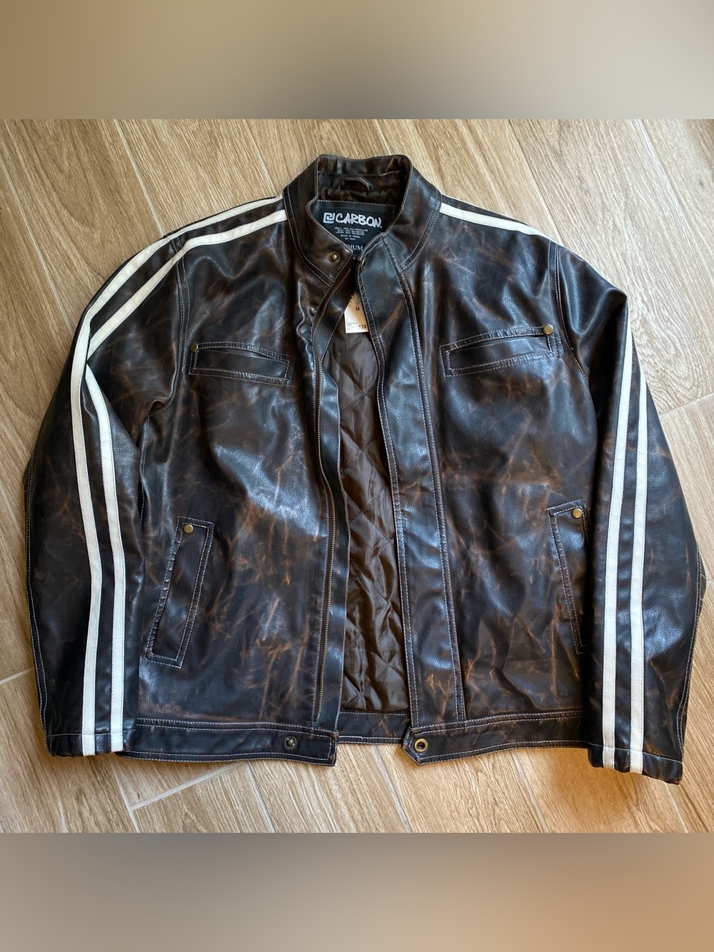 brown black washed leather racer jacket